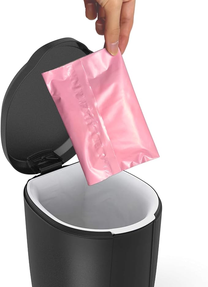 Disposable Sanitary Bags, 100 Pcs, Pink, Self-sealing, Odor-proof, Rectangular, Plastic, 10" x 6" Bags for Feminine Hygiene, Personal Waste, or Pet Waste