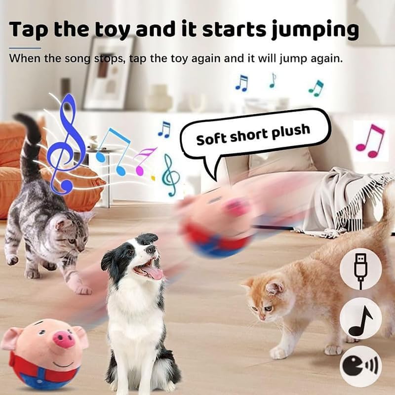 Interactive Dog Toys, Jumping Squeaky Dog Toys with Recording and Music Modes, Dog Toys to Keep Them Busy, Dog Birthday Plush Dog Toy, Rechargeable Interactive Dog Ball, Pet Toys for Dogs (Red Pig)