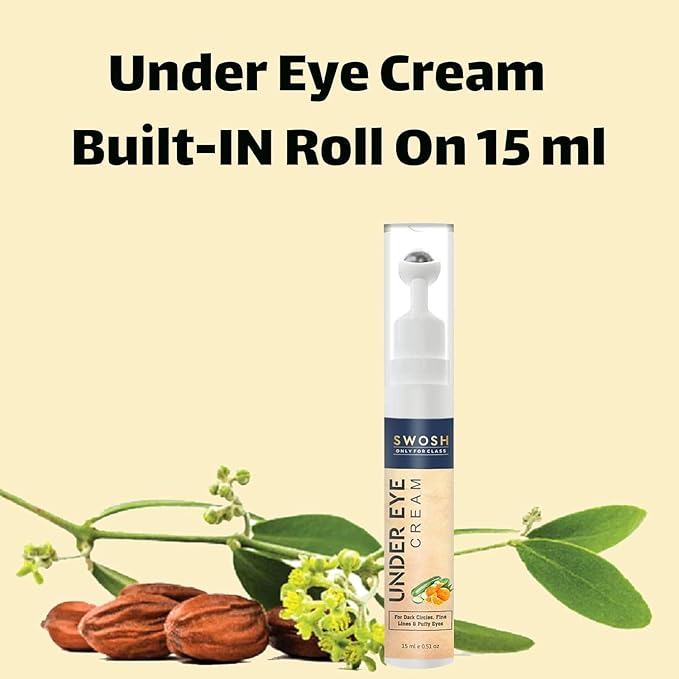 SWOSH Roll-On Under Eye Cream 15ml | Reduces Dark Circles, Puffiness & Fine Lines | Cooling Metal Roller for Easy Application | Lightweight Under Eye Gel for Men & Women | Daily Eye Care