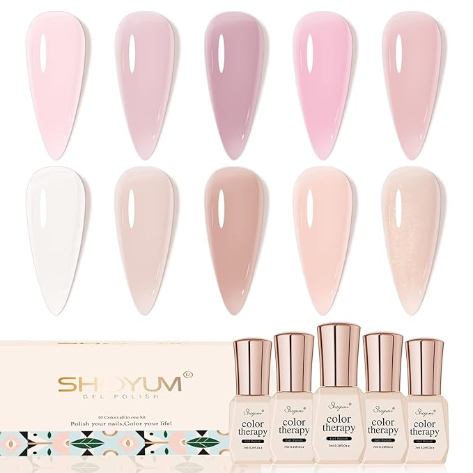 Nude Pink Gel Nail Polish Set, 10 Colors Neutral Nude Gel Polish Kit Translucent Milky White Purple Spring Summer Trend Nail Art DIY Manicure at Home Gifts for Girls Women