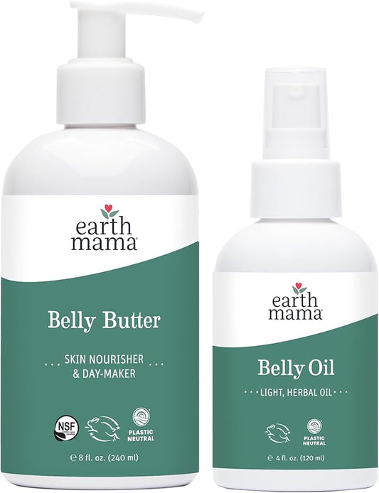 Earth Mama Belly Butter & Belly Oil Bundle for Dry, Stretching Skin | Moisturize + Encourage Skin's Natural Elasticity During Pregnancy & Beyond, 8-Fluid Ounce & 4-Fluid Ounce
