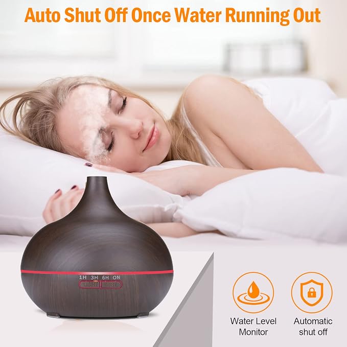 Diffusers for Essential Oils Large Room 550ml Aroma Diffuser for Home, Ultra Quiet Aromatherapy Essential Oil Diffuser, Ultrasonic Cool Mist Humidifier with 7 Light Colors, Timer Setting