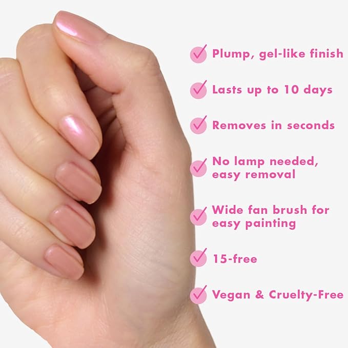 Olive & June Long Lasting Nail Polish | Spring Pastel Nails | Plump Gel-Like Finish No Lamp Needed | Lasts up to 10 days | 15-Free Vegan & Cruelty-Free Chip-Resistant | Sandy Scallop Golden Iridescent