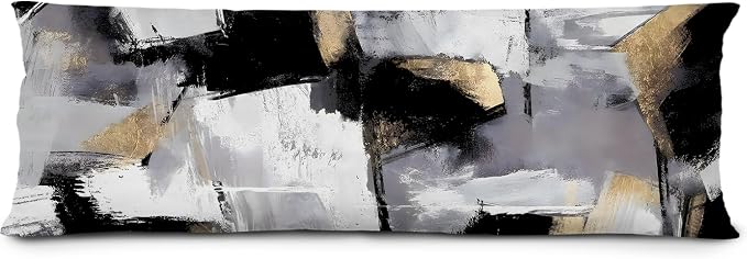 Abstract Modern Neutral Gold 20x54 Body Pillow Cover, Modern Home Room Decor, Neutral Home Decor, Contemporary Black and Gold Long Body Pillow Pillowcase for Couch Bed