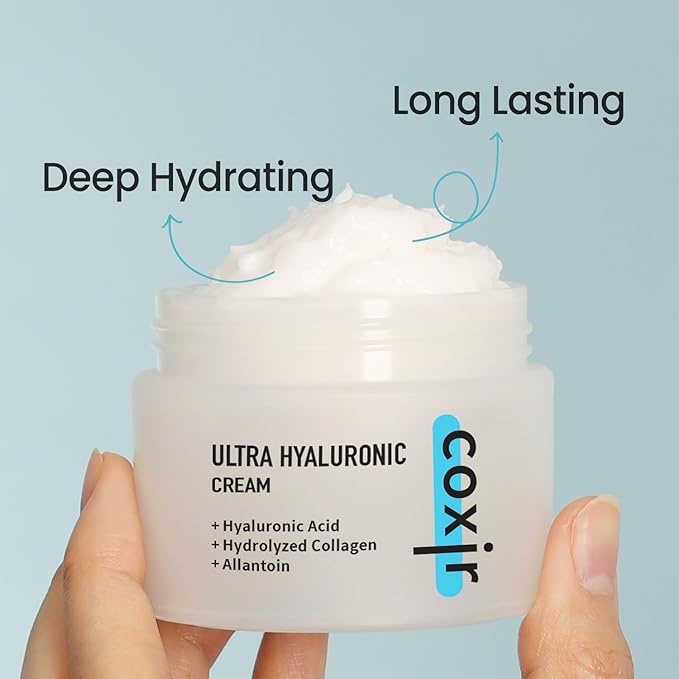coxir Ultra Hyaluronic Cream– Intense Hydration Moisturizer for Dry, Dehydrated Skin | Hyaluronic Acid & Aloe Vera | Lightweight Korean Face Cream for Winter Dryness & Glowing Skin 50ml (1.69 fl oz)