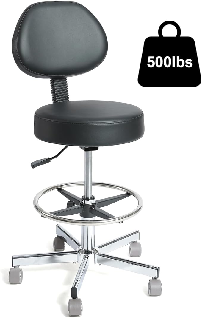 Rolling Stool with Wheels Swivel Stool with Back,Adjustable Heavy Duty Office Stool Multi-Purpose Office Desk Chair,for Guitar Tattoo Shop（Black）