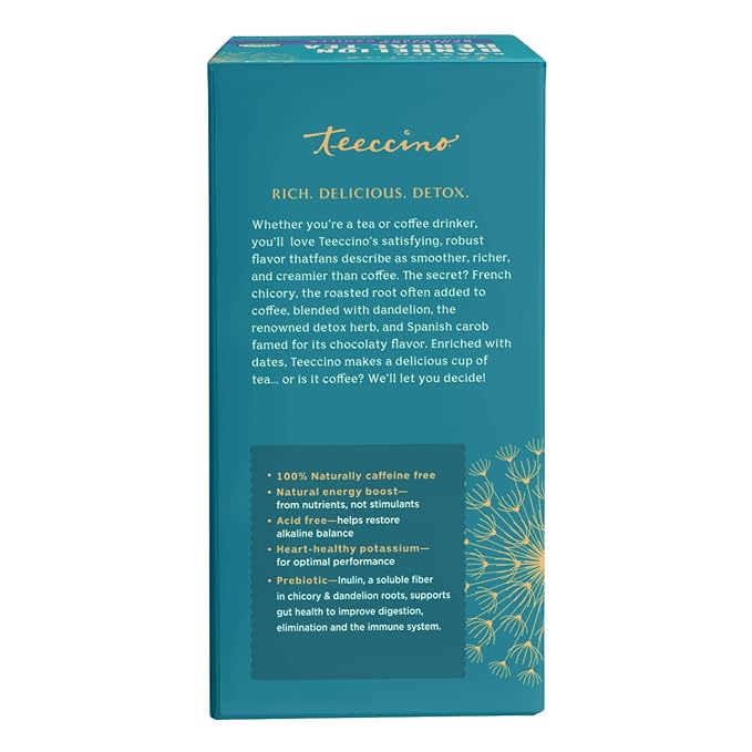 Teeccino Dandelion Blueberry Vanilla Herbal Tea - 25 Tea Bags - Rich & Roasted Herbal Tea That’s Caffeine Free & Prebiotic for Natural Energy, Coffee Alternative