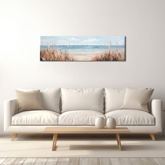 Large Abstract Ocean Wall Art Beach Picture Coastal Room Decor Seaside Landscape Wall Decor Nautical Canvas Prints Poster Seascape Painting for Living Room Bathroom Vintage Nature Sea Artwork Decorations 14x48"