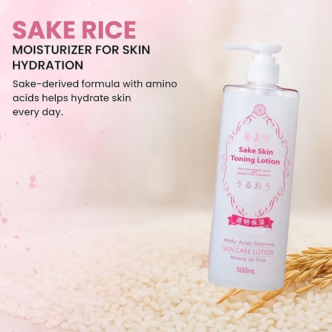 Kikumasamune Moisturizing Face and Body Lotion for Dry Skin, Hydrating Moisturizer Sake Toner Lotion from Japan for Women and Men 16.9 Fl Oz/ 500mL, Clear Moist