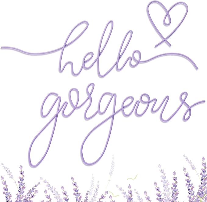Hicarer Metal Hello Gorgeous Wall Art Minimalist Wall Decor,Purple,Classic | for Bedroom Bathroom Living Room Dressing Room Salon Vanity Office Home Decoration, Easy to Install
