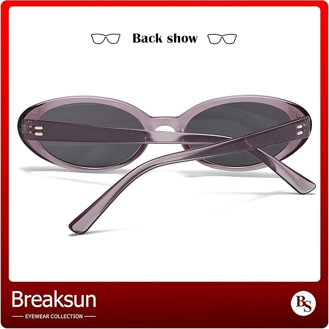 Breaksun Retro Oval Sunglasses for Women Men Fashion Small Oval Sunglasses 90s Vintage Shades