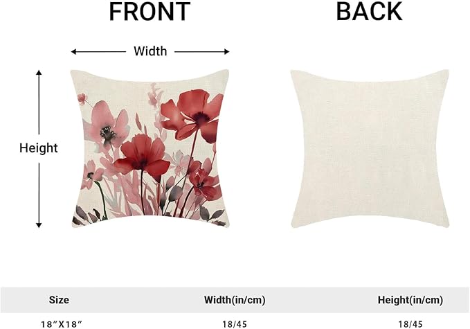 Spring Pillow Covers 18x18 Inches Set of 2 Pink Burgundy Red Floral Throw Pillow Covers Outdoor Rustic Summer Flower Decoration Pillowcase Farmhouse Decorative Cushion Cover For Home Sofa Couch