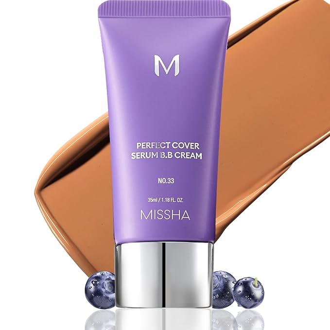 MISSHA M PERFECT COVER SERUM BB CREAM No.33 Tan -Tan with Warm Undertone, BB Cream by Cardi B Pick, Skin Tint, Tinted Moisturizer, Skin Care Foundation Makeup, Korean Makeup, 1.18 Fl oz