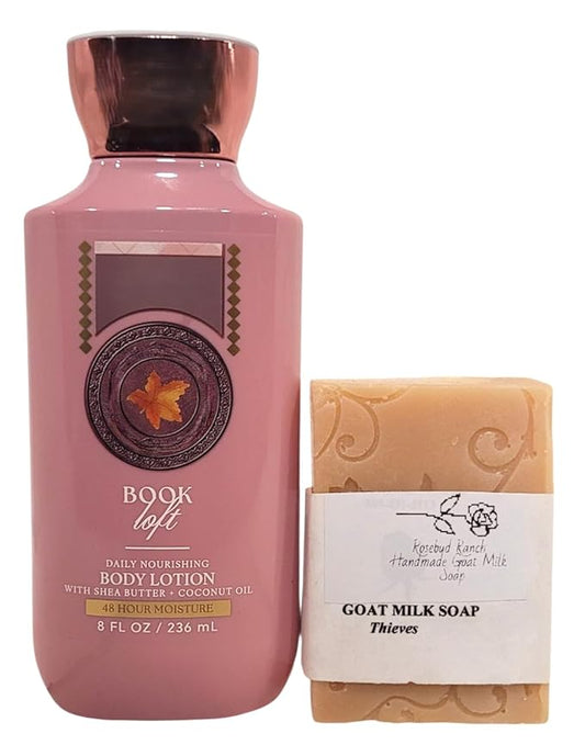 Bath and Body Book Loft Gift Set - Body Lotion - Rosebud Ranch Goat Milk Soap Sample