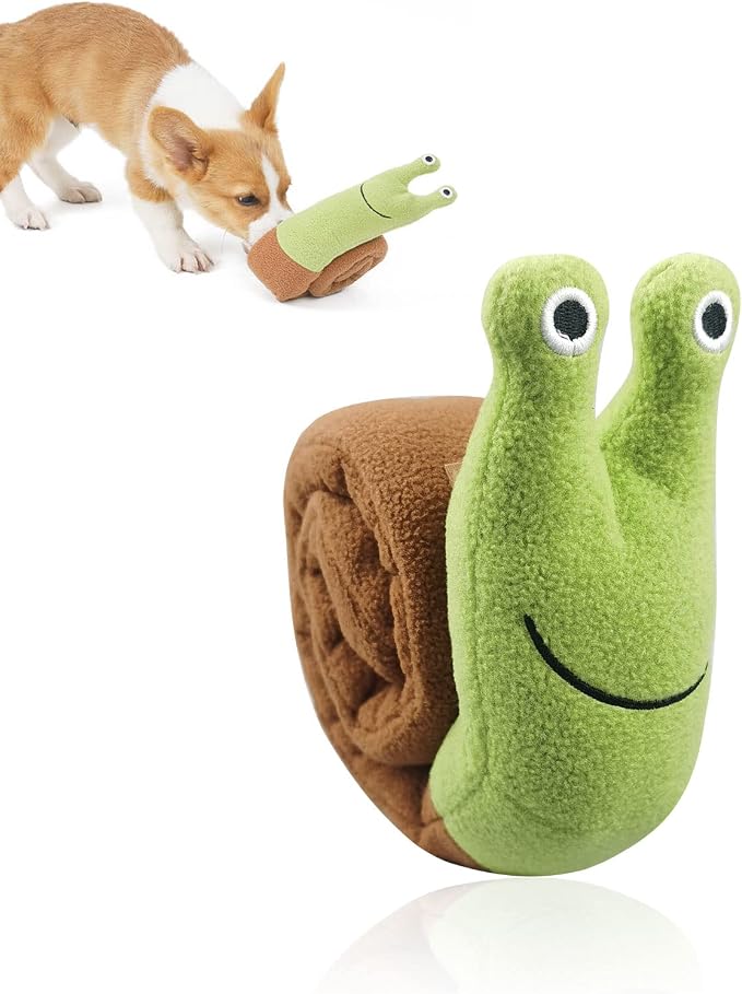 Andiker Dog Squeaky Snuffle Toy with 3 Noisemakers - Cute Snail Shape Dog Puzzle Toys IQ Training Treat Dispenser for Stress Relief and Fun (Green)