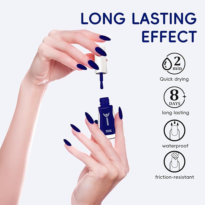 Blue Nail Polish, Quick Dry Nail Polish, Streak Free, Long Last Fingernail Polish for Autumn Wedding Nails, Cozy Fall Manicure, Back to School Nail Looks, Salon Quality at Home, 0.35 fl oz