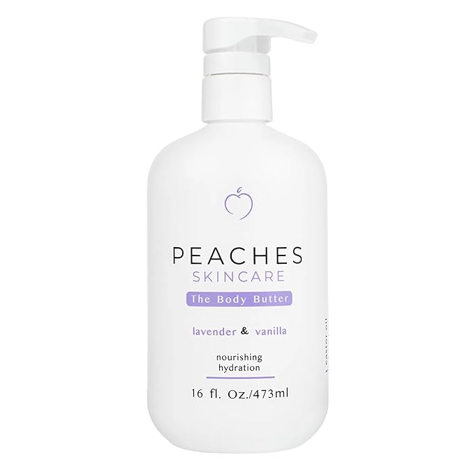 Peaches Skin Care Body Butter with Shea and Mango Butter – Rich Hydrating Formula for Soft, Smooth-Looking Skin – Daily Body Care for Men and Women, Lavender & Vanilla Scent, 16 oz