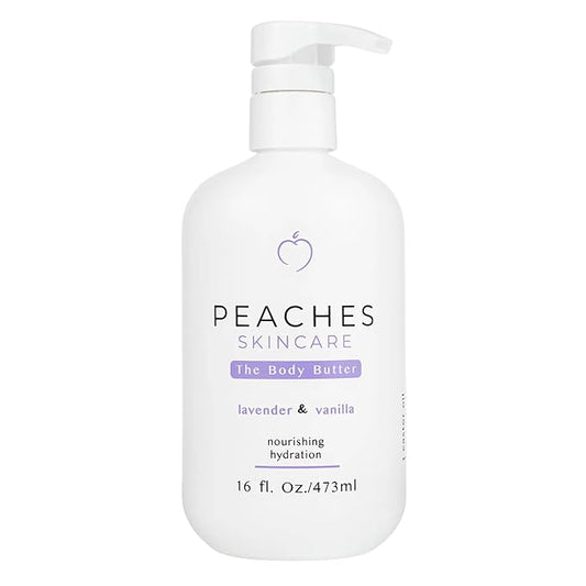 Peaches Skin Care Body Butter with Shea and Mango Butter – Rich Hydrating Formula for Soft, Smooth-Looking Skin – Daily Body Care for Men and Women, Lavender & Vanilla Scent, 16 oz