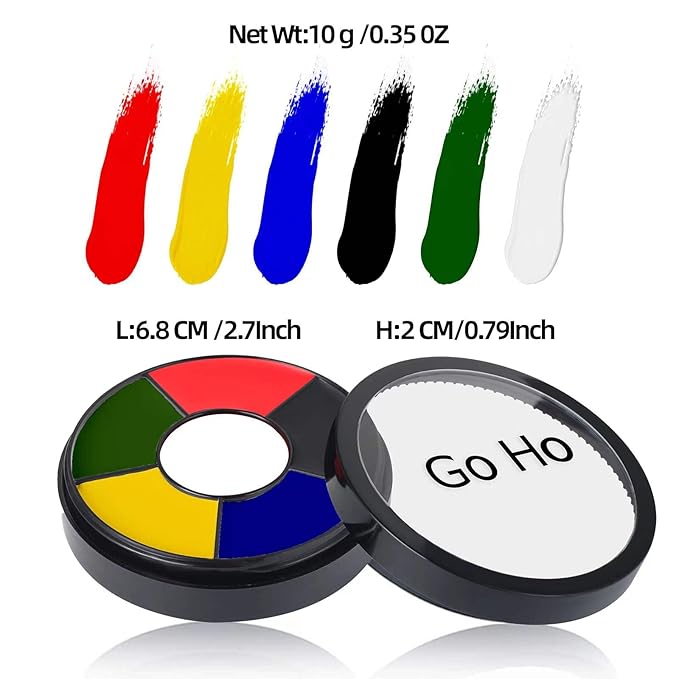 Go Ho 6 Colors Face Body Paint for Halloween Makeup,White &Black &Red&Yellow&Green&Royal Blue Face Paint,Waterproof Professional USA Flag Face Painting,Halloween Cosplay SFX Makeup Palette