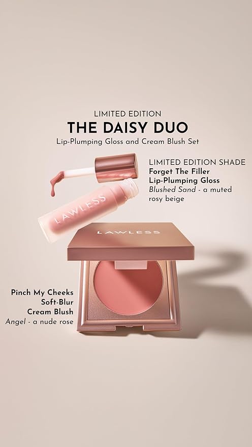 Your perfect lip-and-cheek pairing: Pinch My Cheeks Cream Blush in Angel + Forget The Filler Lip Plumping Gloss in Blushed Sand