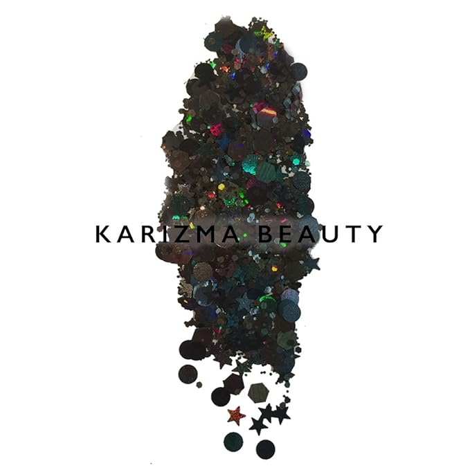 KARIZMA Backstage Black Glitter. 10g Chunky Face, Hair, Eye and Body for Women. Rave, Festival Accessories, Cosmetic Makeup.