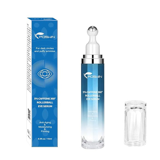 Dark Circle Serum - Caffeine Eye Cream for Puffiness & Fine Lines, 360° Cooling Roller Ball Massage for Morning Depuffing, 0.5 fl oz - Night Repair Treatment