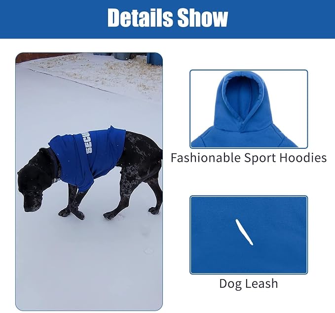 BINGPET Security Dog Hoodie, Pet Sweater Clothes with Leash Hole, Blue | Warm Dog Sweatshirt for Small Medium Large Dogs, All-Season Cold Weather Comfort & Fit, Soft Winter Hooded Pullover Outfit