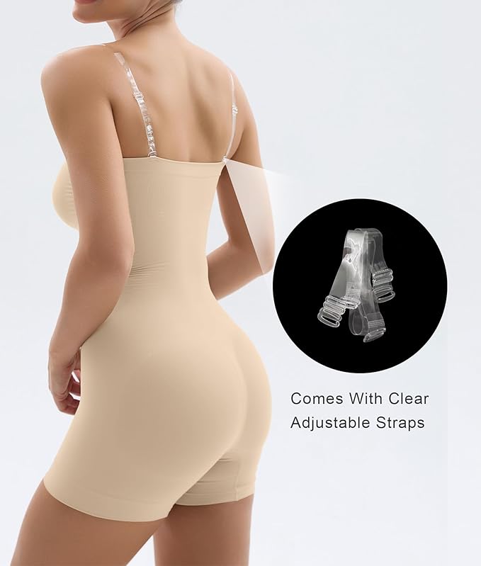 SHAPERX Strapless Shortie Bodysuit for Women Tummy Control Shapewear Seamless Body Shaper with Removable Straps