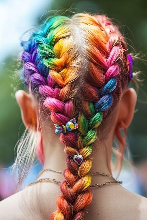 IDN BEAUTY Colored Clip in Hair Extension, 12PCS Rainbow 24Inch Invisible Clip Straight Synthetic Hair Pieces for Women, Hair Accessories for Party Cosplay Travel Birthday