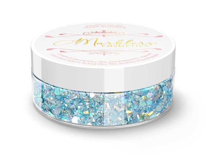 MARBLERS Mixed Shaped Face & Body Glitter [Blue] 0.18oz (5g) | Chunky | Chopped | Flake | Non-Toxic | Vegan | Cruelty-Free | Festival, Rave & Party Makeup | Eye, Hair, Nail Polish, Eyeshadow
