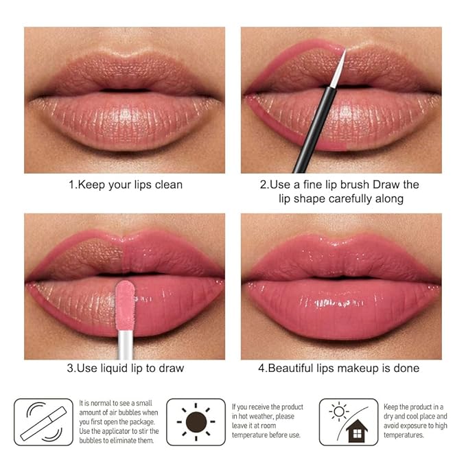 evpct Warm Pink Shiny Glossy Longwear No-Budge Liquid Lip Color Lipstick Makeup, Highly Pigmented Color Instant Shine, Waterproof Long Lasting Lipstick for Women, Lip Stain Gloss with Lip Liner Brush