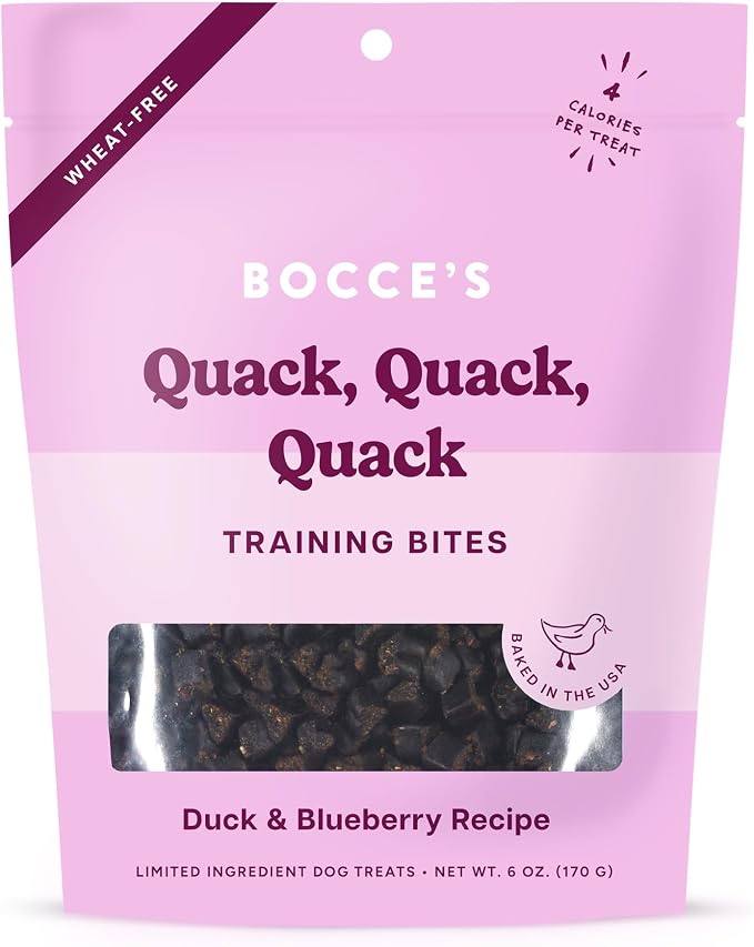 Bocce's Bakery Quack Quack Quack Dog Training Treats, Duck & Blueberry, 6oz | Oven Baked, Wheat-Free Everyday Dog Training Treats - Made with Real, Limited Ingredients and Baked in The USA