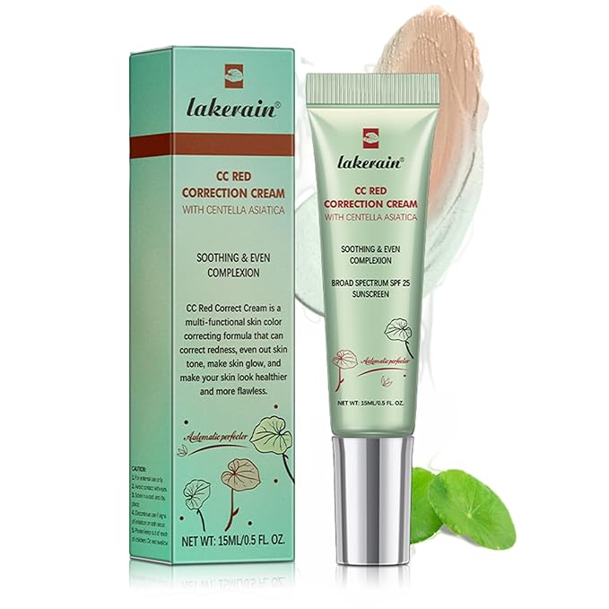 CC Cream Red Corrector with Centella,Redness Corrector for Face Blemishes,Red Skin,Acne Marks,Medium Coverage Color Correcting CC Cream,Lightweight and SPF Protection.(1pack)