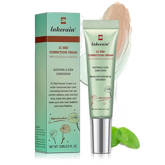 CC Cream Red Corrector with Centella,Redness Corrector for Face Blemishes,Red Skin,Acne Marks,Medium Coverage Color Correcting CC Cream,Lightweight and SPF Protection.(1pack)