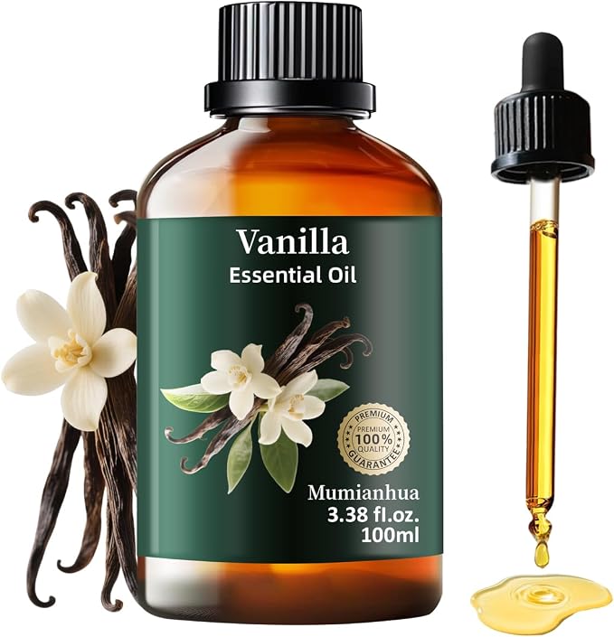 Vanilla Bean Essential Oil, for Diffuser, DIY & Skin Care, 3.38 Fl Oz | Mumianhua Vanilla Oil, Rich, Sweet, Creamy Aroma. For Perfume, Candle & Soap Making, Moisturizer & Diffusion