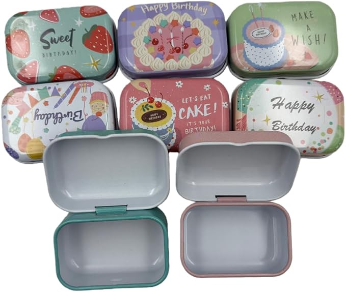 8Pcs Metal Hinged Tin Box Container Floral Farmhouse Rustic Mini Portable Small Storage Container Kit with Lid for Home Storage 2.1x1.5x1 Inch (Blue)