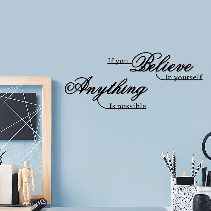 Resama If You Believe in Yourself,Anything is Possible Wall Art Decor 2 Pcs Metal Inspiration Encouragement Wall Art Sayings Black Inspirational Quotes Hanging Decoration