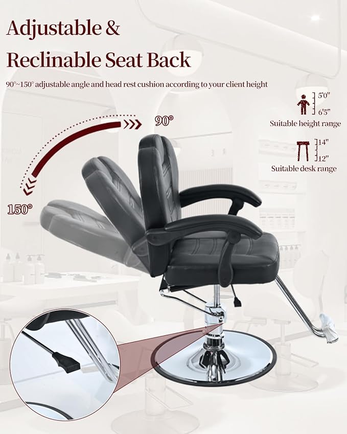 Barber Chairs for Barbershop,Reclining Salon Chairs for Hair Stylist with Heavy Duty Hydraulic Pump/Headrest/Footrest,360° Rotation, Tattoo Chair Shampoo Equipment for Beauty Shop
