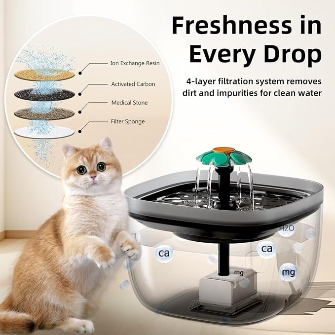 Casfuy 2-in-1 Automatic Cat Feeder & Water Fountain Set, Black, 3-L & 2-L