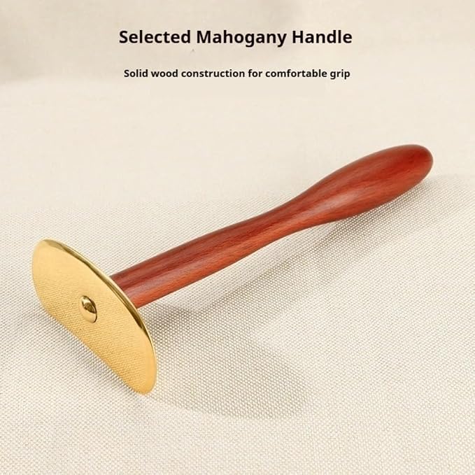 Brass Gua Sha Board with Long Handle, Self-Scraping Massage Tool for Home Use, Full Body Back Gua Sha Scraper with Rosewood Handle (Long Handle)