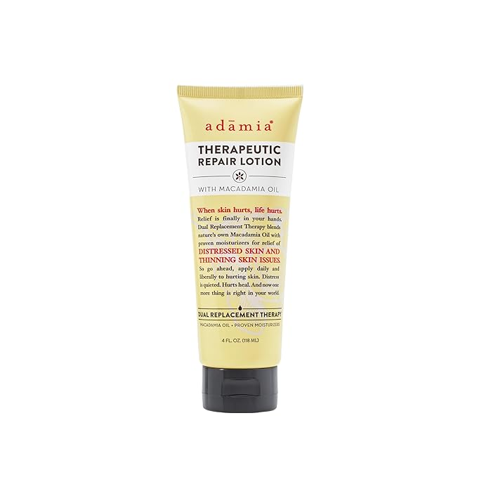 Adamia Therapeutic Repair Lotion with Macadamia Nut Oil and Promega-7, 4 Ounce Tube - Fragrance Free, Paraben Free, Non GMO