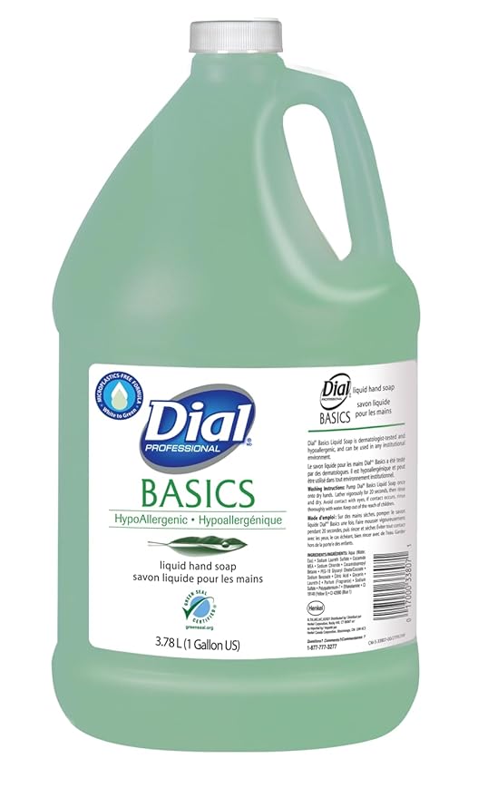 Dial Professional Basics Hypoallergenic Liquid Hand Soap , 1 Gallon Refill Bottle, 128 Fl Oz