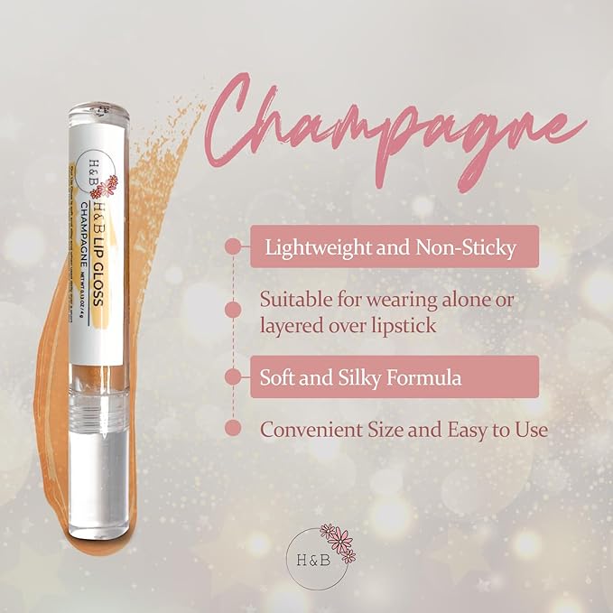 Nicole + Brizee H&B Hydrating Lip Gloss - Moisturizing, Long-Lasting Shimmer & Shine for Soft & Smooth Lips – Compact, Travel-Size, Lightweight Lip Gloss for Women - Champagne (3 Pack, 4g)