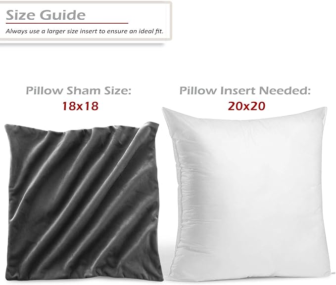 Nestl Throw Pillow Inserts Pack of 2 with Velvet Soft Solid Decorative Square Throw Pillow Covers Set for Sofa Couch Car Bedroom with 18X18 Throw Pillows Inserts with Cushion Covers, Charcoal Grey