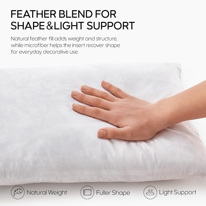 14x22 Feather Lumbar Pillow Insert, Decorative Throw Pillow Insert for Covers, Fuller Fit with Soft Support for Bed and Couch