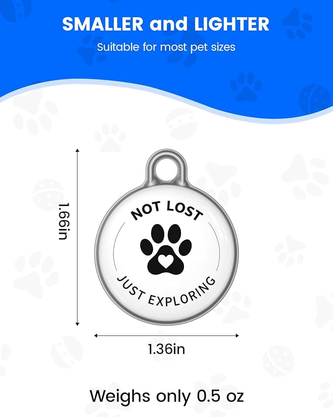 Pet GPS Tracker for Dog and Cat: No Subscription No Fee Small Tracking Tag for Dogs and Cats for Android and iOS - Waterproof Dustproof Smart Pets Trackers with Extra Long Battery Life of 360 Days