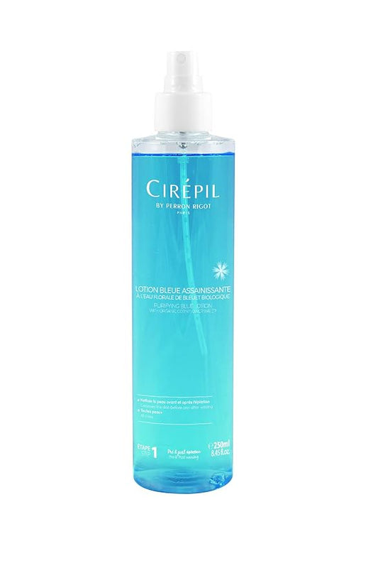 Cirepil - Purifying Blue Lotion - Pre & Post Wax Cleanser - Sanitizes & Soothes Skin to Prevent Breakouts - Natural Cornflower Water & Dragon’s Blood Formula - Pump Bottle, 250ml
