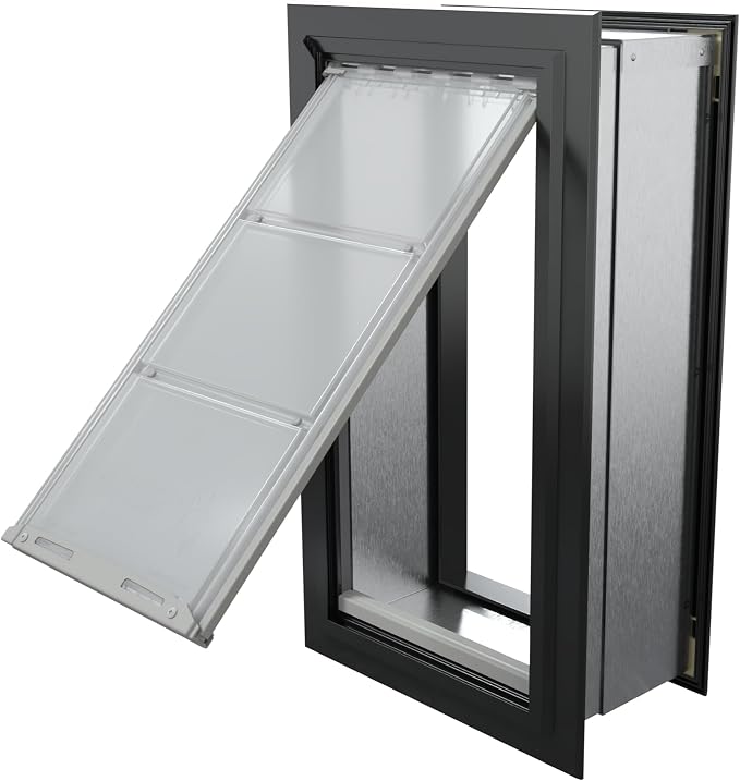 Endura Flap Single Flap Pet Door for Thick Walls | Deep Wall Design up to 13" Thick | Insulating Dual-Layer Flap & Durable Aluminum Frame | Includes Locking Cover | Black, Large, Single Flap