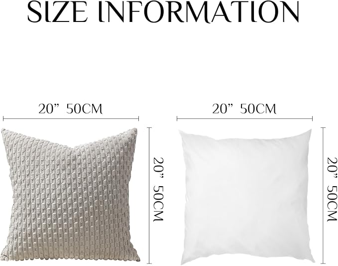 Softalker Corduroy Decorative Throw Pillow Covers 20x20, 4 Pack, Grey/Beige | Soft Boho Striped Pillow Cases, Couch Fluffy Cushion Covers for Farmhouse Home Decor Bed Living Room