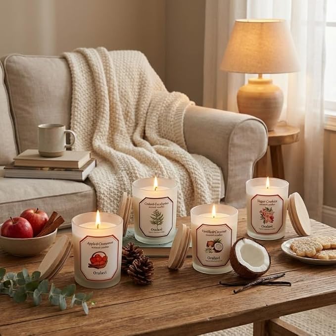 Cinnamon Apple Scented Candles for Home, Non-Toxic Soy Wax 16oz Aromatherapy Candle Gifts for Men & Women, Highly Scented & Long Lasting Candle for Home Relaxation|Stress Relief|Mediation|Spa
